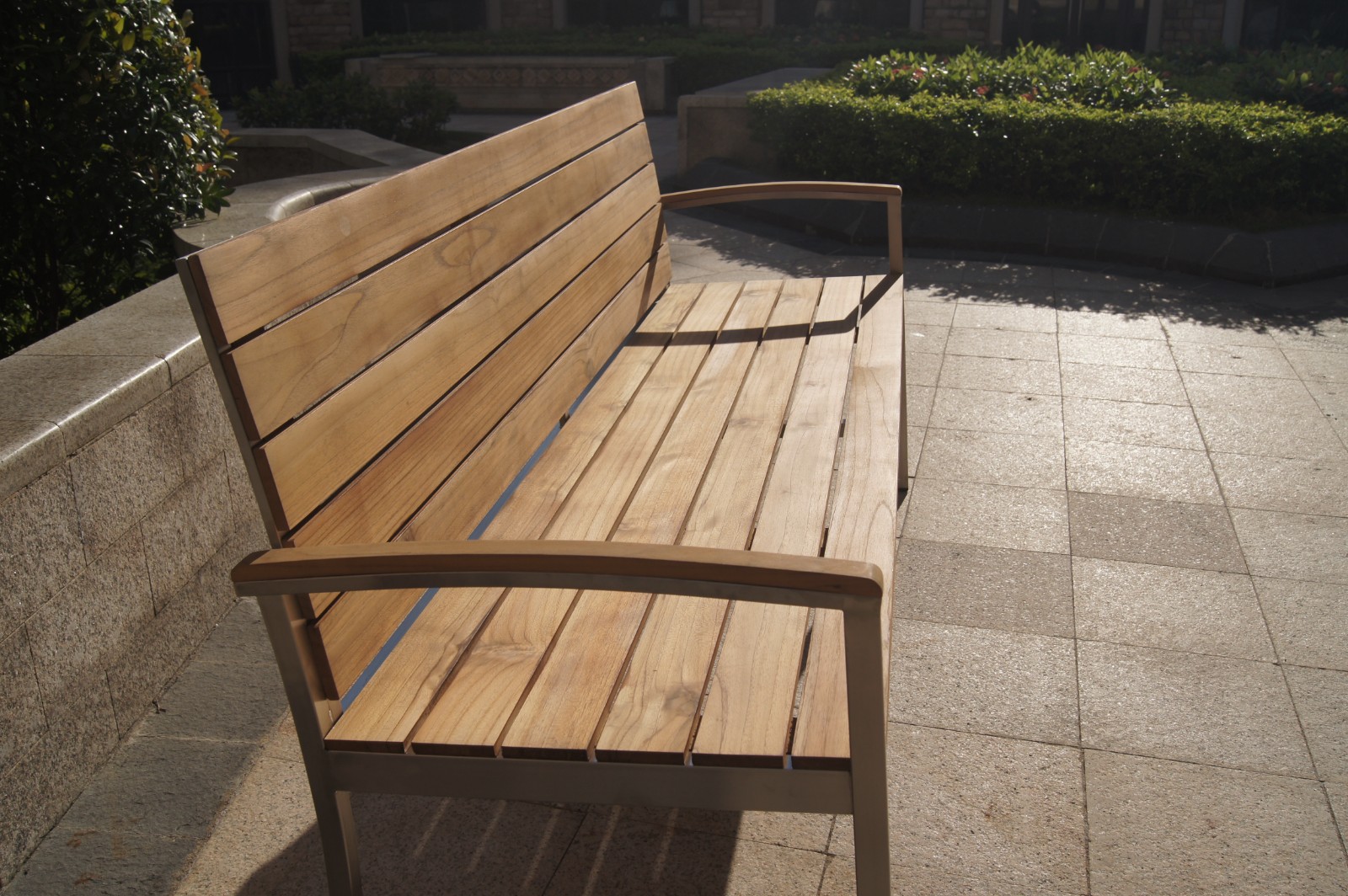 wood bench with armrest