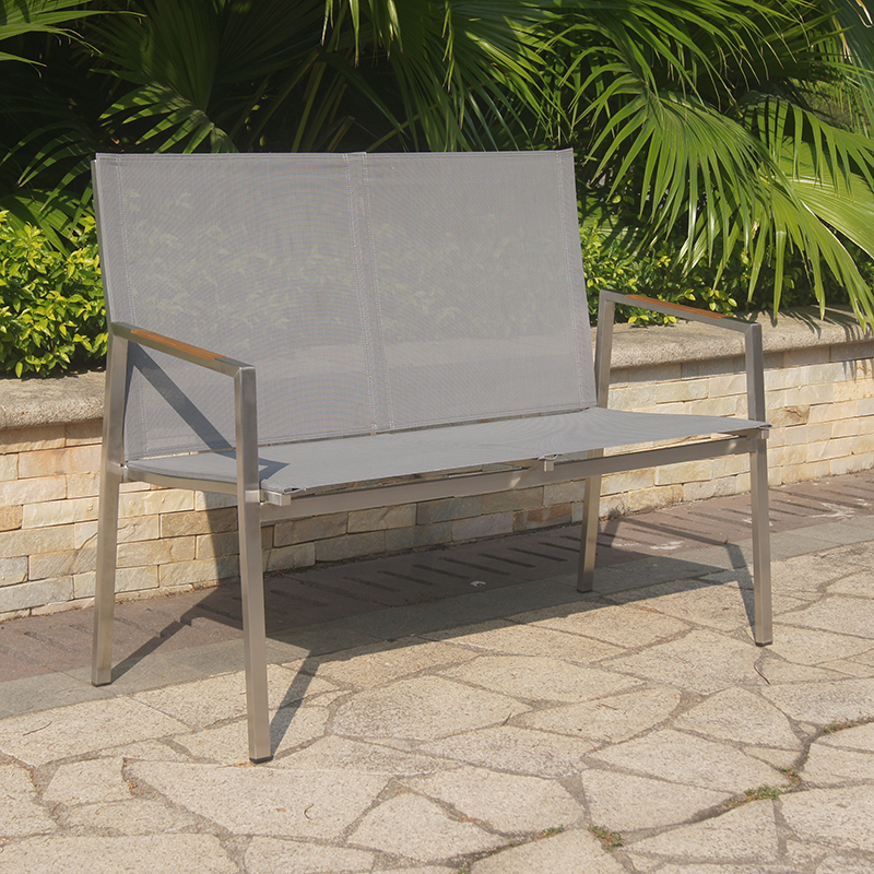 Outdoor Metal Textilene Bench With Backrest Armrest