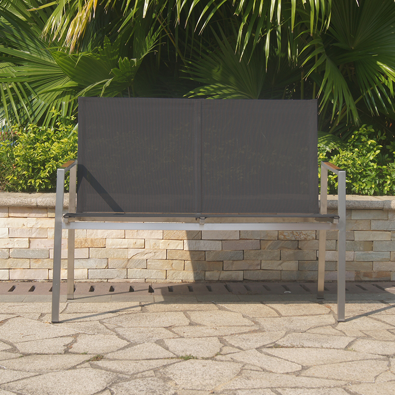 Outdoor Metal Textilene Bench With Backrest Armrest