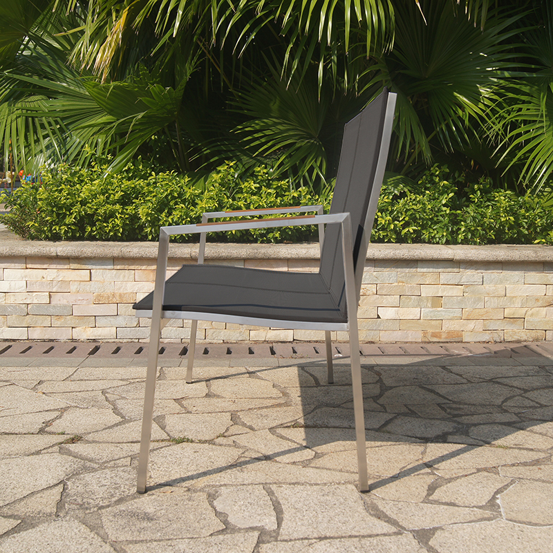 Outdoor Metal Textilene Bench With Backrest Armrest