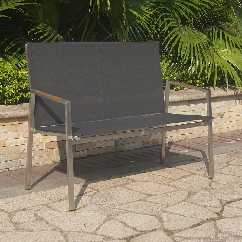 Outdoor Metal Textilene Bench With Backrest Armrest