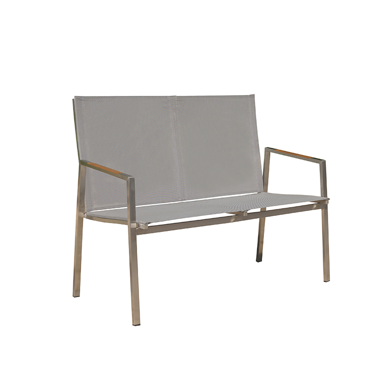 Outdoor Metal Textilene Bench With Backrest Armrest