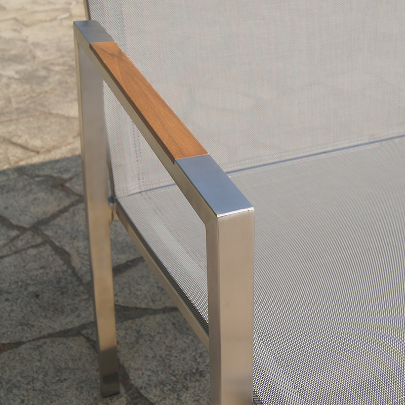 Outdoor Metal Textilene Bench With Backrest Armrest
