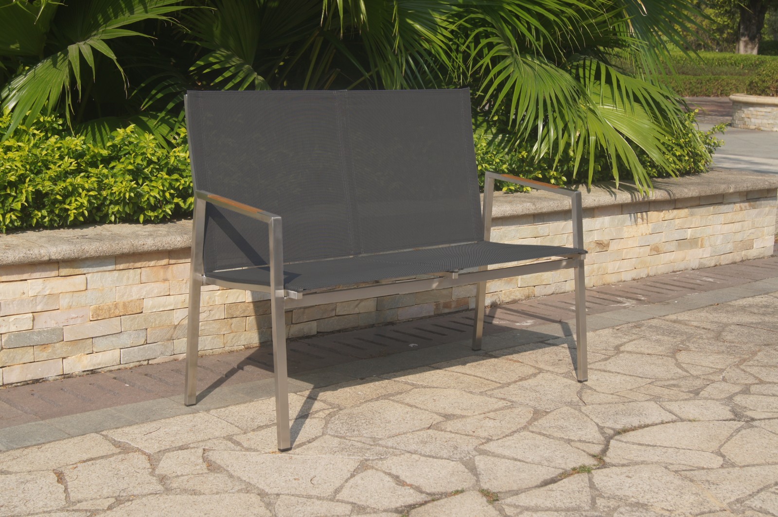 metal bench with backrest