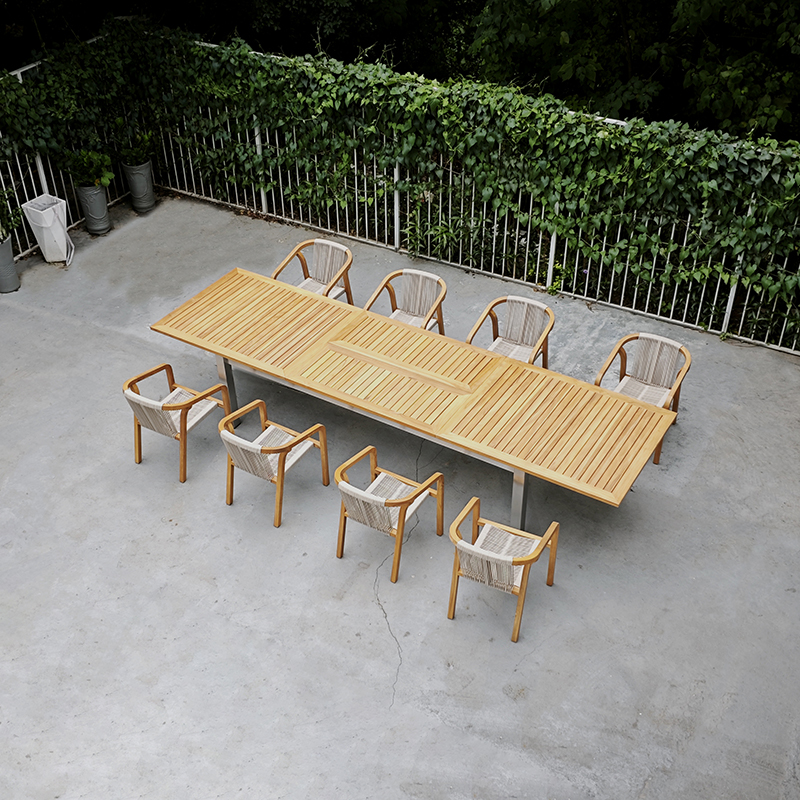 Outdoor Teak And Metal 8 Seater Extendable Table