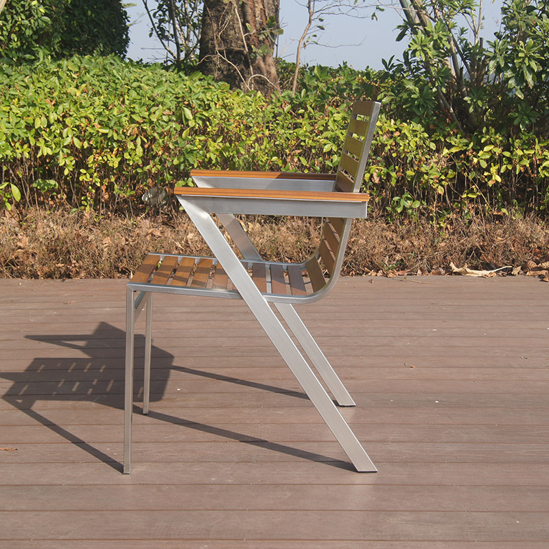 Patio Teak Stainless Steel Stacking Dining Armchair