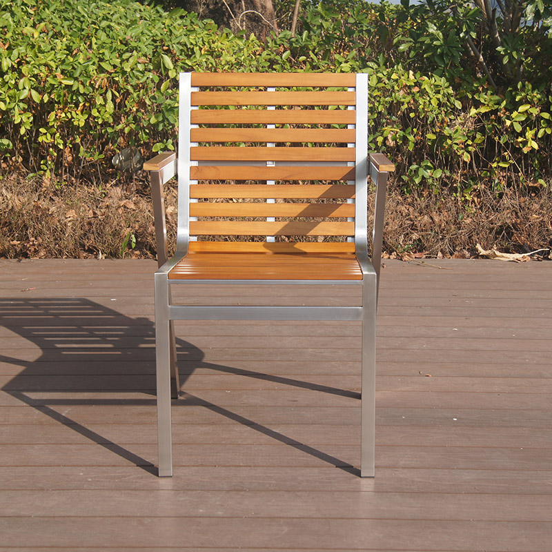 Patio Teak Stainless Steel Stacking Dining Armchair