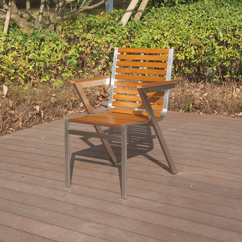 Patio Teak Stainless Steel Stacking Dining Armchair