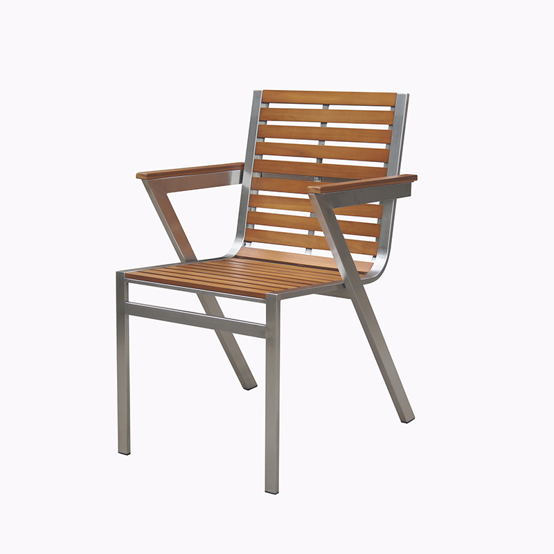 Patio Teak Stainless Steel Stacking Dining Armchair
