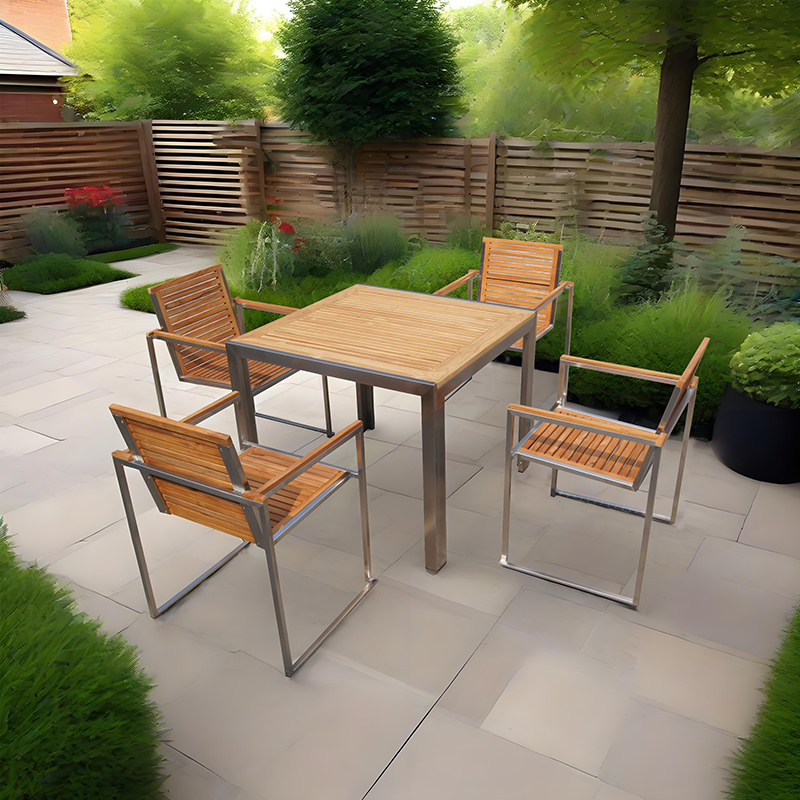 Teak Metal Patio Dining Table Furniture Set