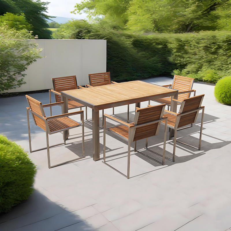 Teak Metal Patio Dining Table Furniture Set
