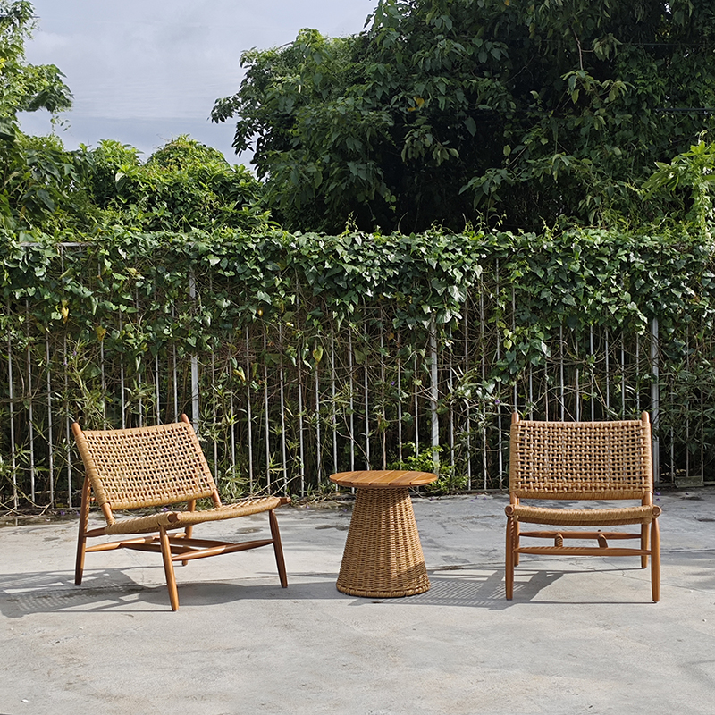 Teak Rattan bistro set for balcony converstation furniture