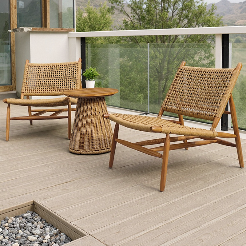 Teak Rattan bistro set for balcony converstation furniture