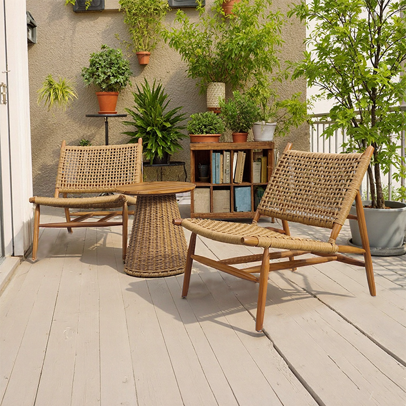 Teak Rattan bistro set for balcony converstation furniture