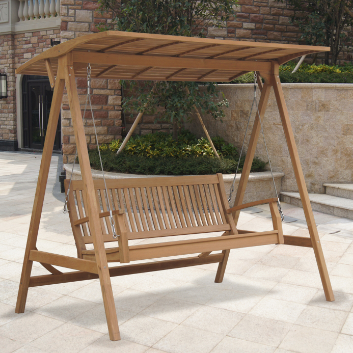 Weather-Resistant Outdoor Patio Teak Swing with Canopy