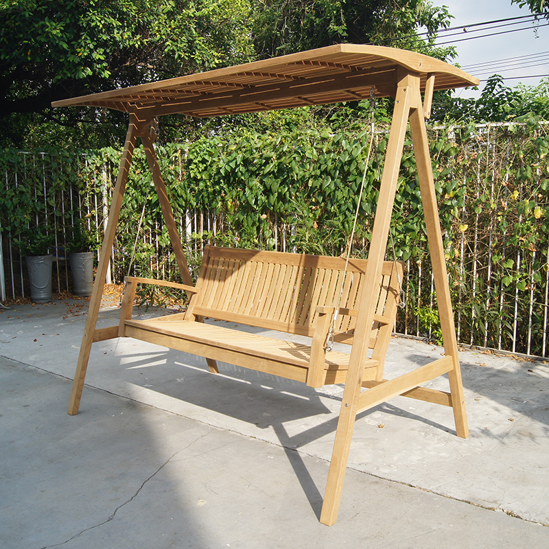 Weather-Resistant Outdoor Patio Teak Swing with Canopy
