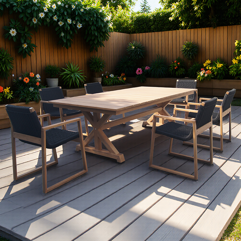 Summer Outdoor 6 Seater Dining Teak Garden Table Set