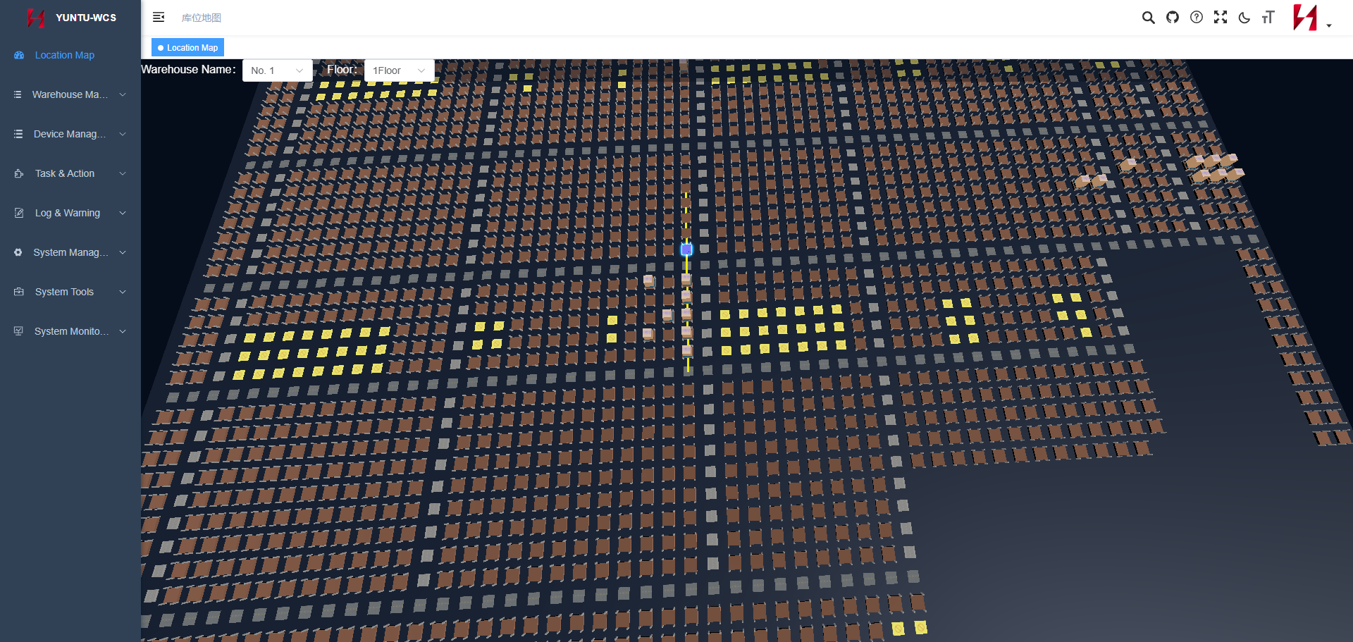 HEGERLS YUNTU-WCS warehouse control system software dashboard for Industry 4.0 warehouse data visualization