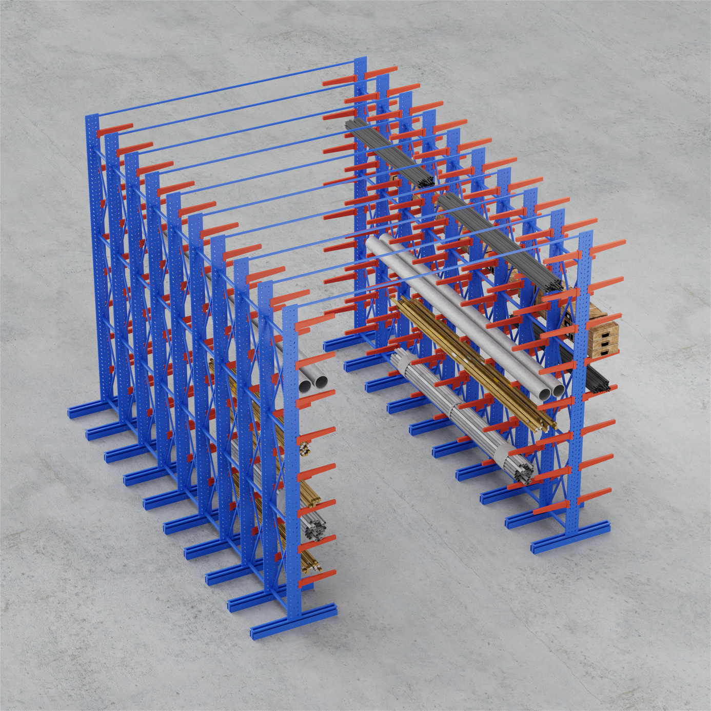 Cantilever system used for storing tubing and extrusions