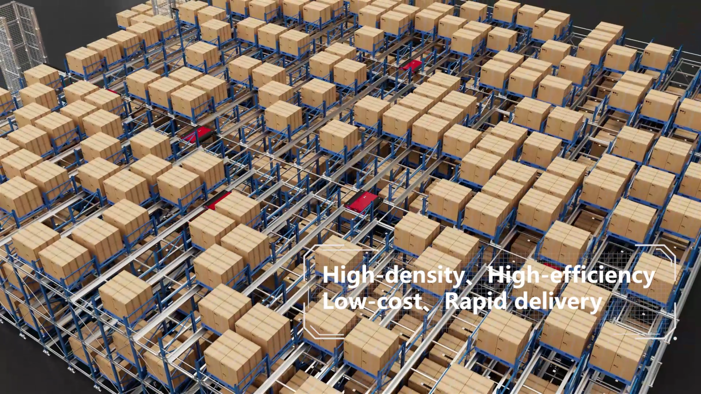 High-density automated warehouse with four-way pallet shuttle system