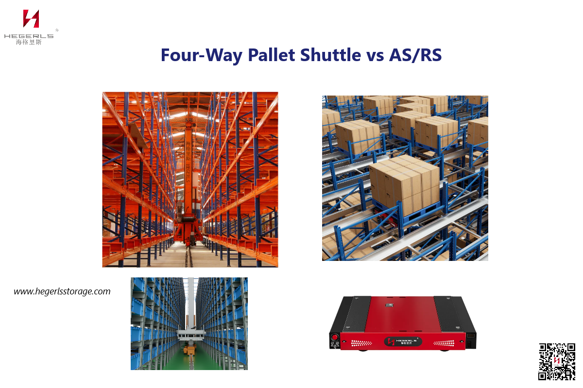 Four-way pallet shuttle system compared with traditional AS/RS