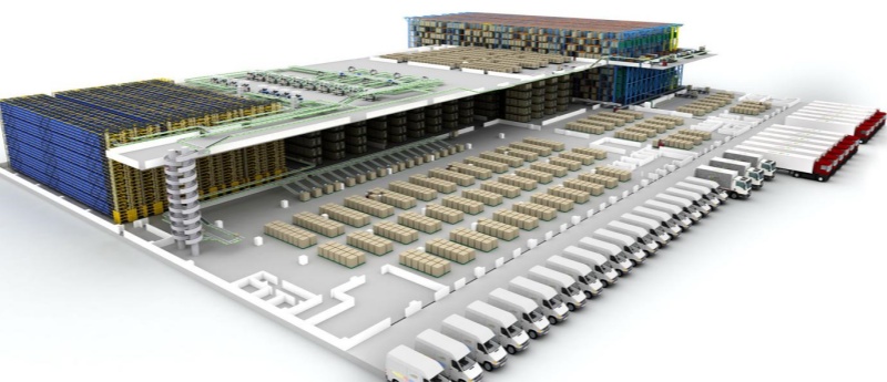 automated material handling system in modern warehouse with conveyors and ASRS