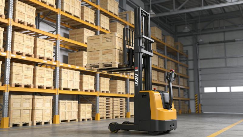 agv automated material handling system transporting pallets in warehouse