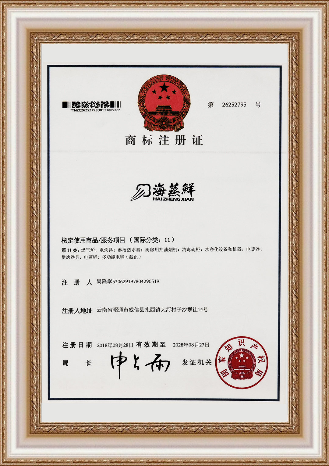 Trademark Registration Certificate