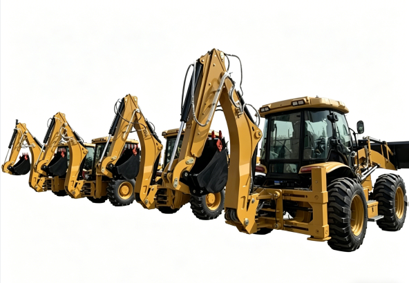 جرافة أمامية صغيرة مزودة بحفار خلفي