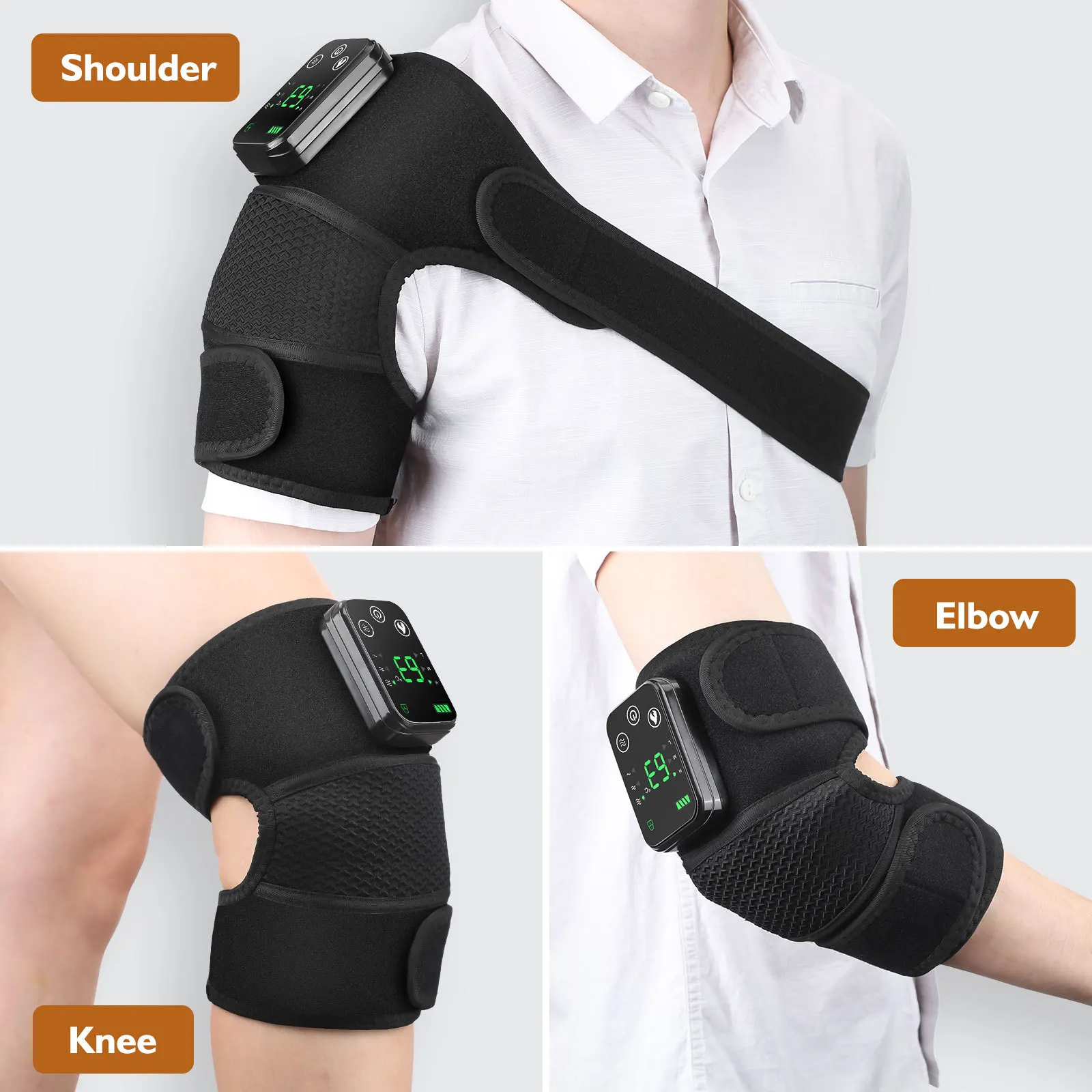 Cordless Hot Compress Knee Pads Shoulder Wrap Pain Relief Electric Heating Vibration Knee Massager
