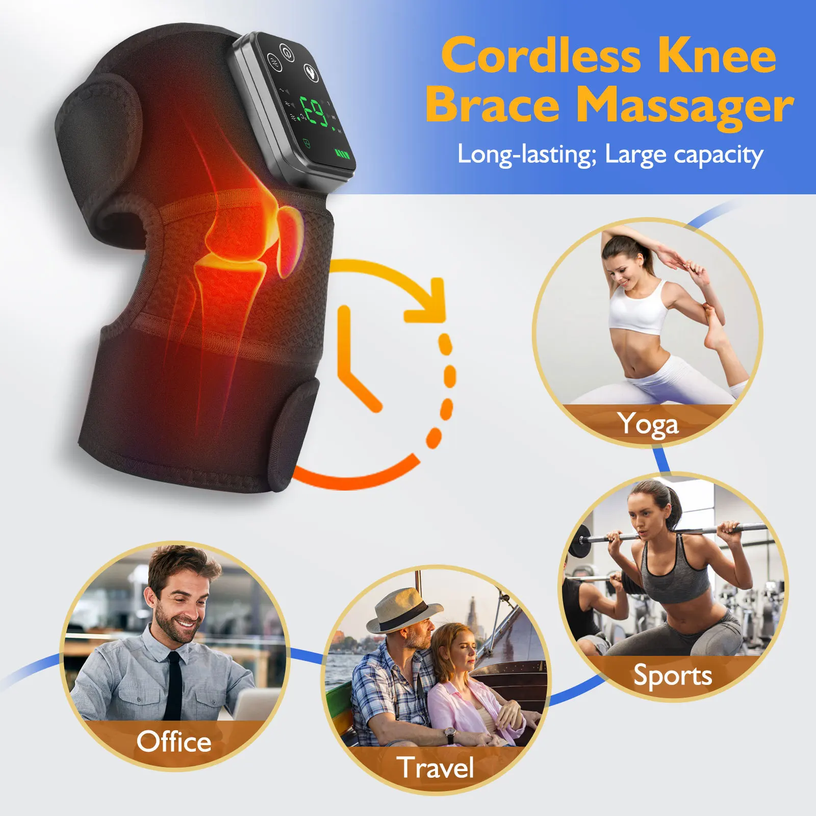 Cordless Hot Compress Knee Pads Shoulder Wrap Pain Relief Electric Heating Vibration Knee Massager