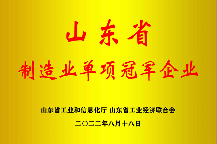 Single Champion Enterprise of Manufacturing Industry of Shandong Province