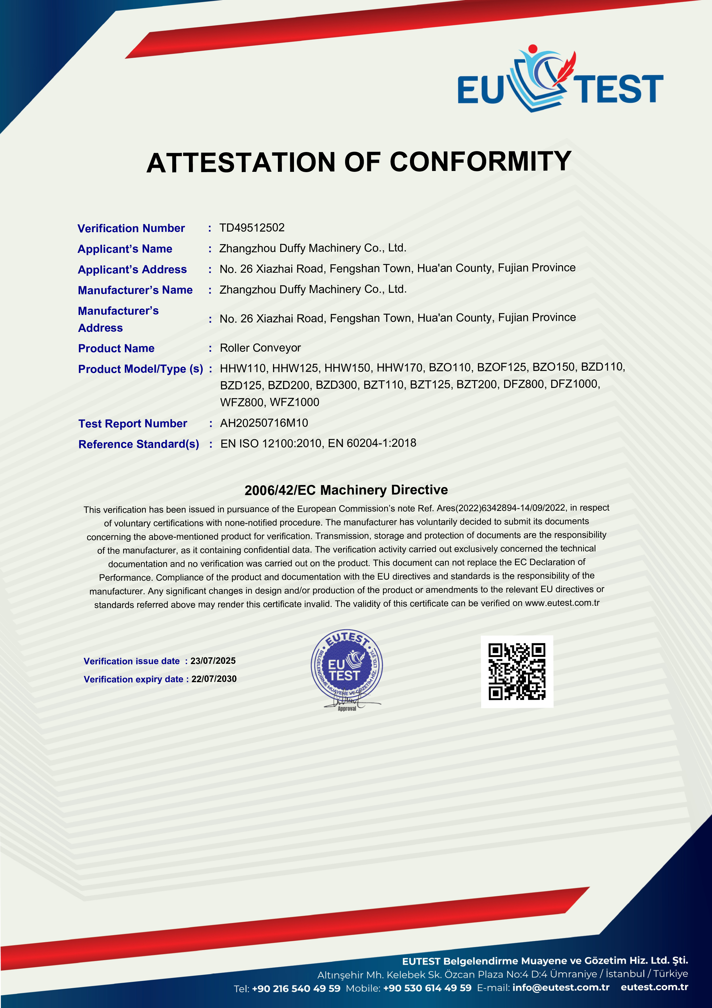 CE certification Roller Conveyor