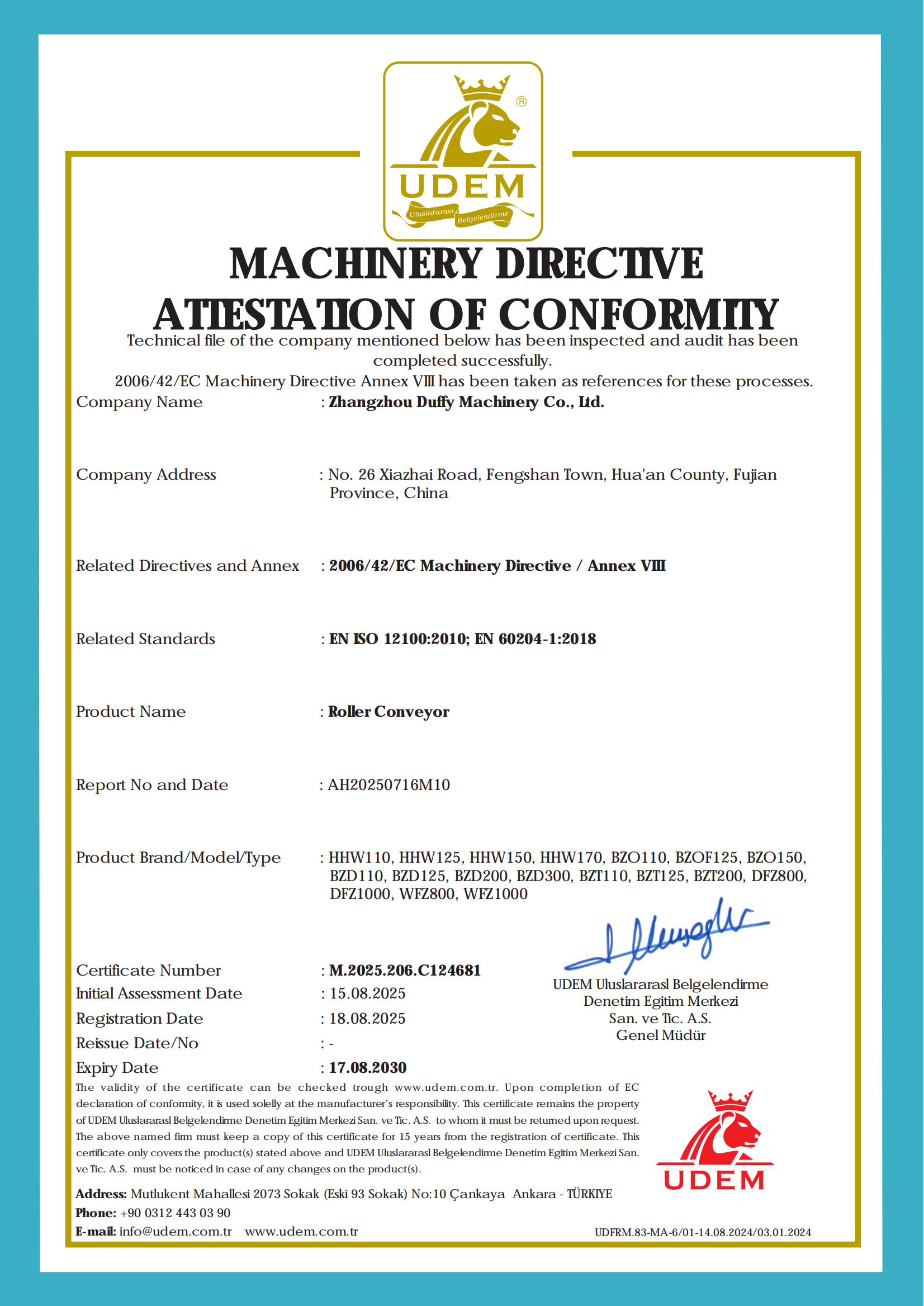 CE Certification for Roller Conveyor
