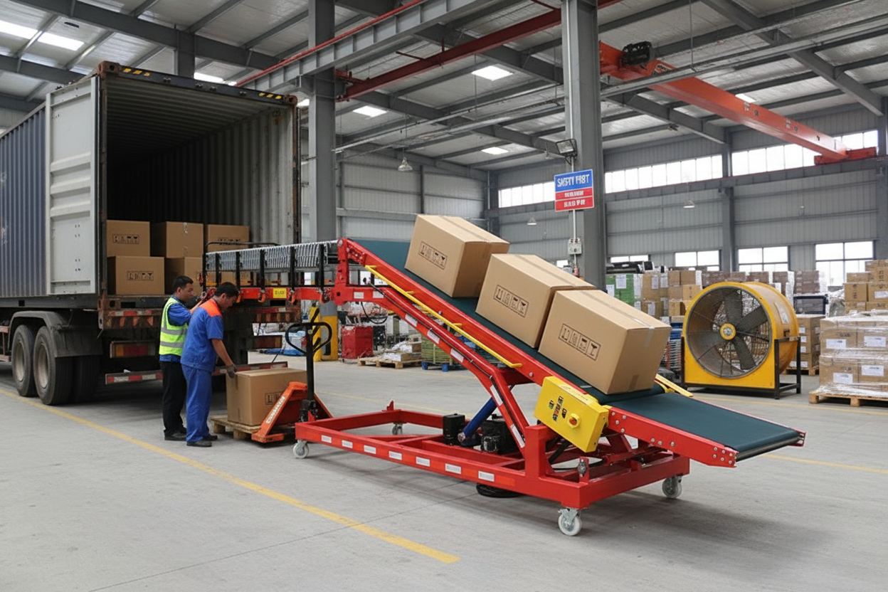container conveyor for loading and unloading