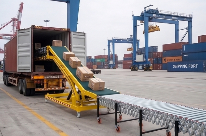 How to efficiently unload a floor-loaded container without forklifts?
