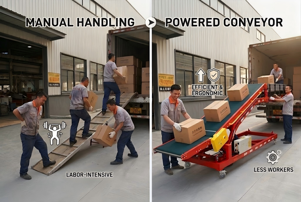 What are the best ergonomic solutions for manual truck loading?