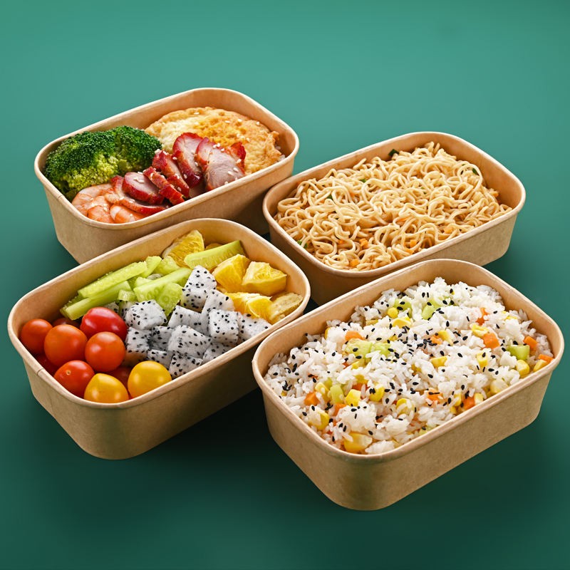 Disposable Pla Rectangular Salad Kraft Paper Bowl Container With Lid