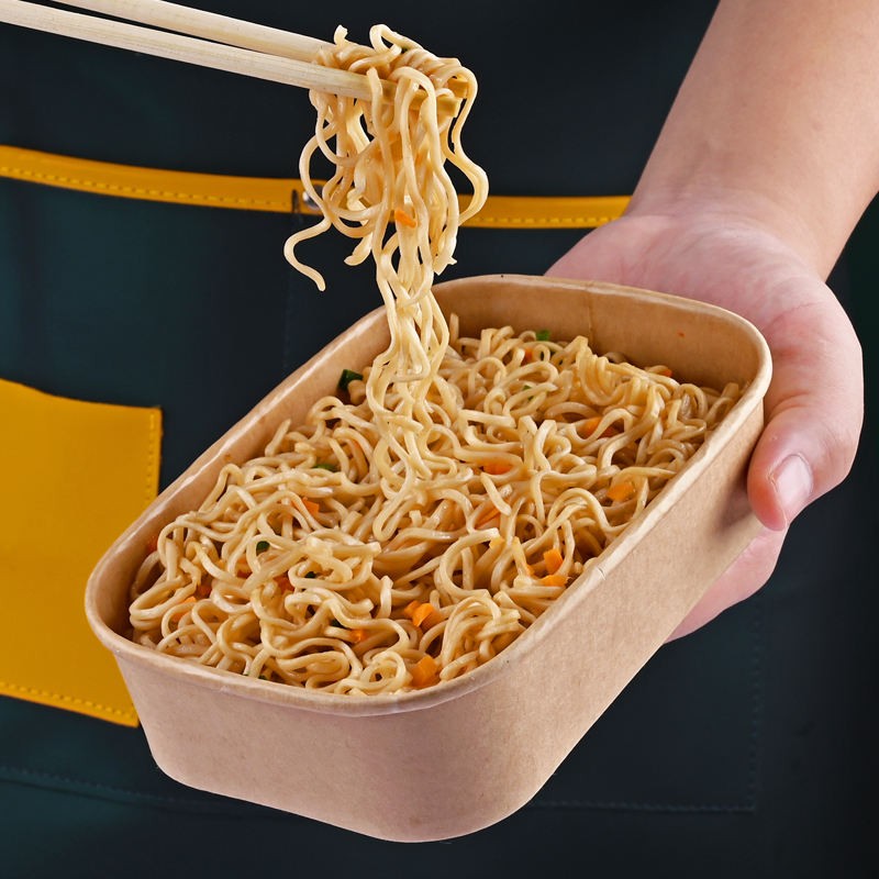 Disposable Pla Rectangular Salad Kraft Paper Bowl Container With Lid