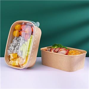 Disposable Pla Rectangular Salad Kraft Paper Bowl Container With Lid