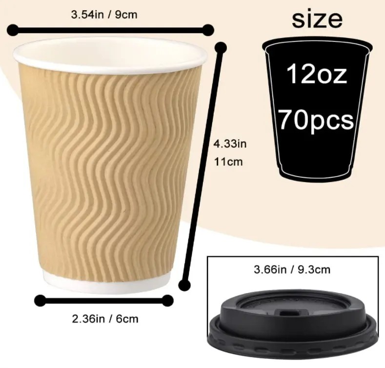 Double Walled Ripple Bamboo Paper Coffee Bio Cup With Lid