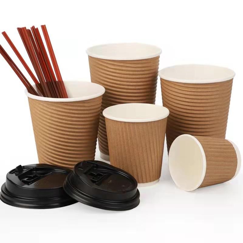 Double Walled Ripple Bamboo Paper Coffee Bio Cup With Lid
