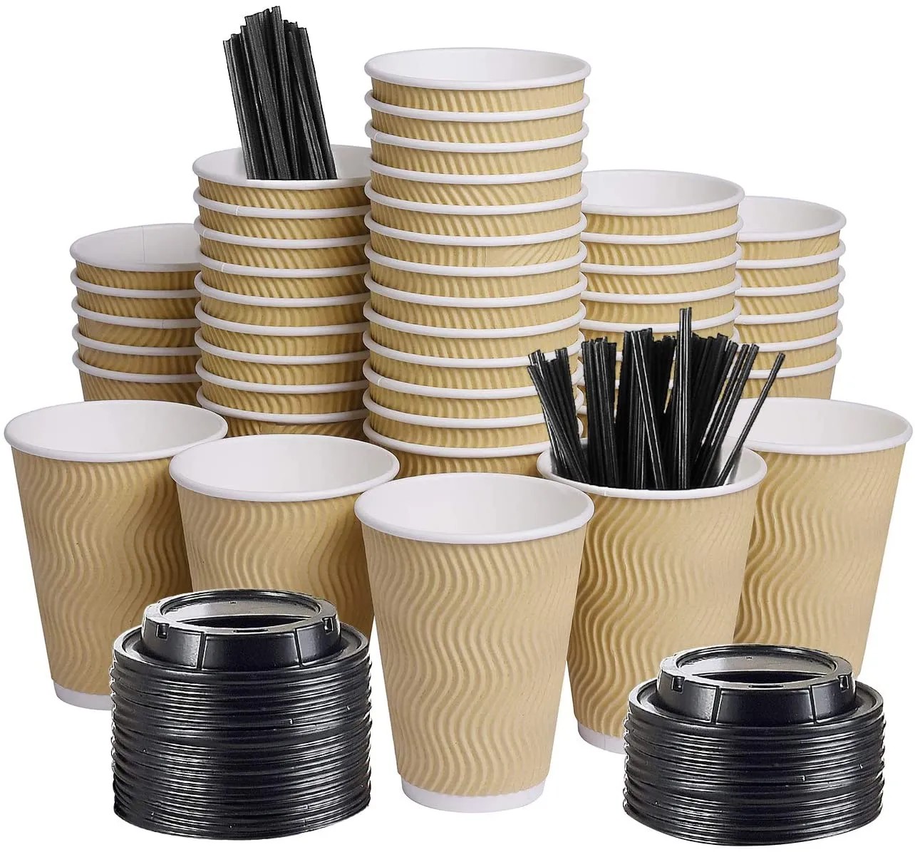 Double Walled Ripple Bamboo Paper Coffee Bio Cup With Lid