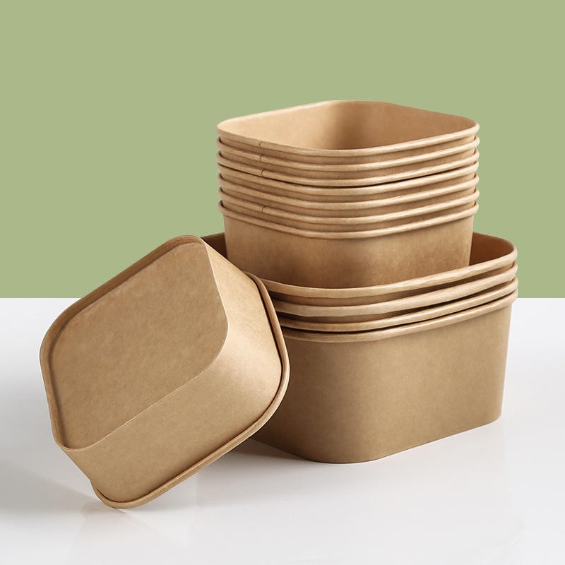 8oz Square Kraft Paper Take Away Salad Bowls