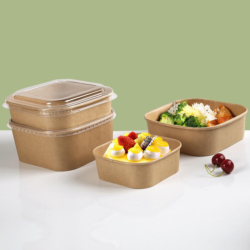 8oz Square Kraft Paper Take Away Salad Bowls