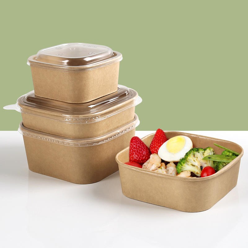 8oz Square Kraft Paper Take Away Salad Bowls