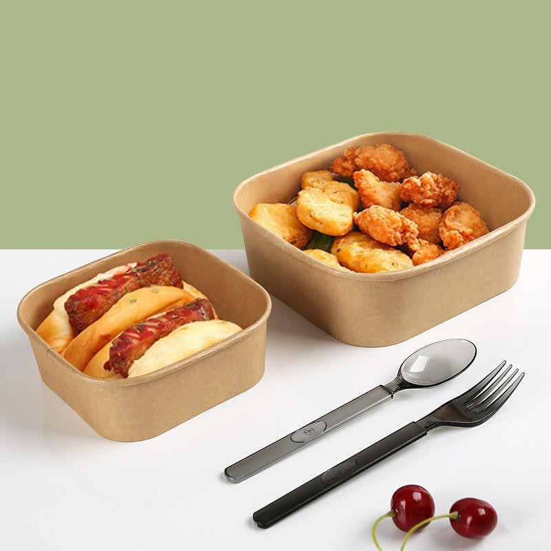 8oz Square Kraft Paper Take Away Salad Bowls