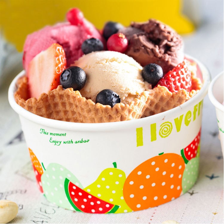 3 4 5 8 Oz Printed Paper Ice Cream Cups with Lids