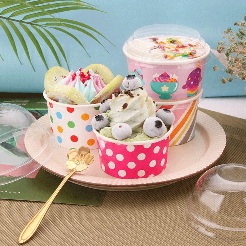 3 4 5 8 Oz Printed Paper Ice Cream Cups with Lids