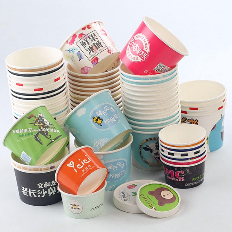 3 4 5 8 Oz Printed Paper Ice Cream Cups with Lids